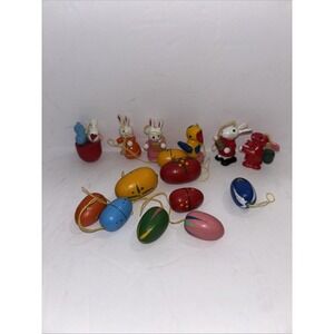 Lot Of 15 Vintage Wooden Miniature Ornaments For Easter Tree Red One Is Damaged
